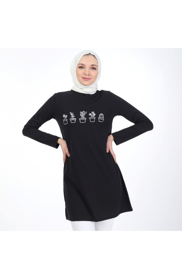 BASKILI BASİC TUNİK 6001 SİYAH